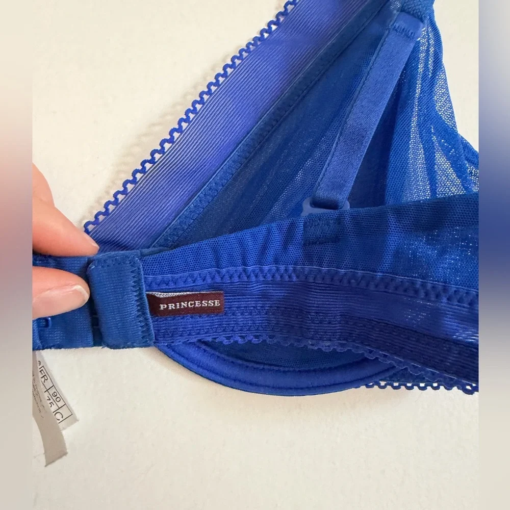 Princesse Tam Tam Royal Blue Underwire Mesh Dainty Bra size 34C EUC